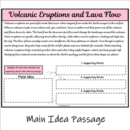 Volcanic Eruptions and Lava Flow | Main Idea and Supporting Details Reading Passage and Questions