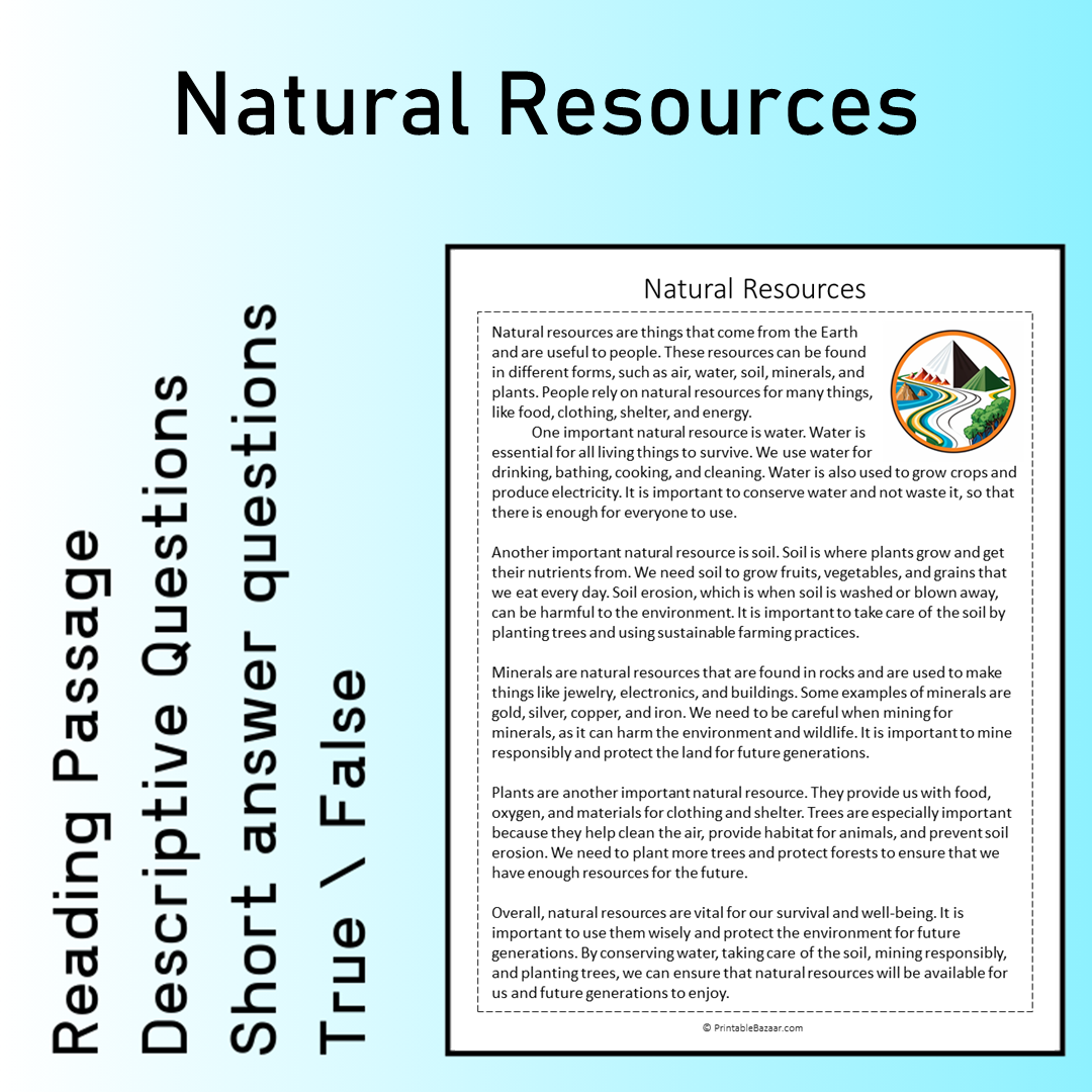 Natural Resources | Reading Comprehension Passage Printable Worksheet