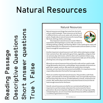 Natural Resources | Reading Comprehension Passage Printable Worksheet