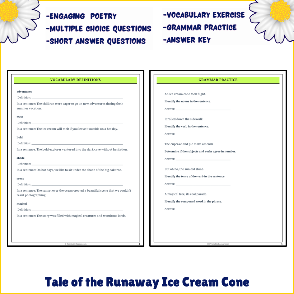 Tale of the Runaway Ice Cream Cone | Poem Grammar Worksheet Printable Activity