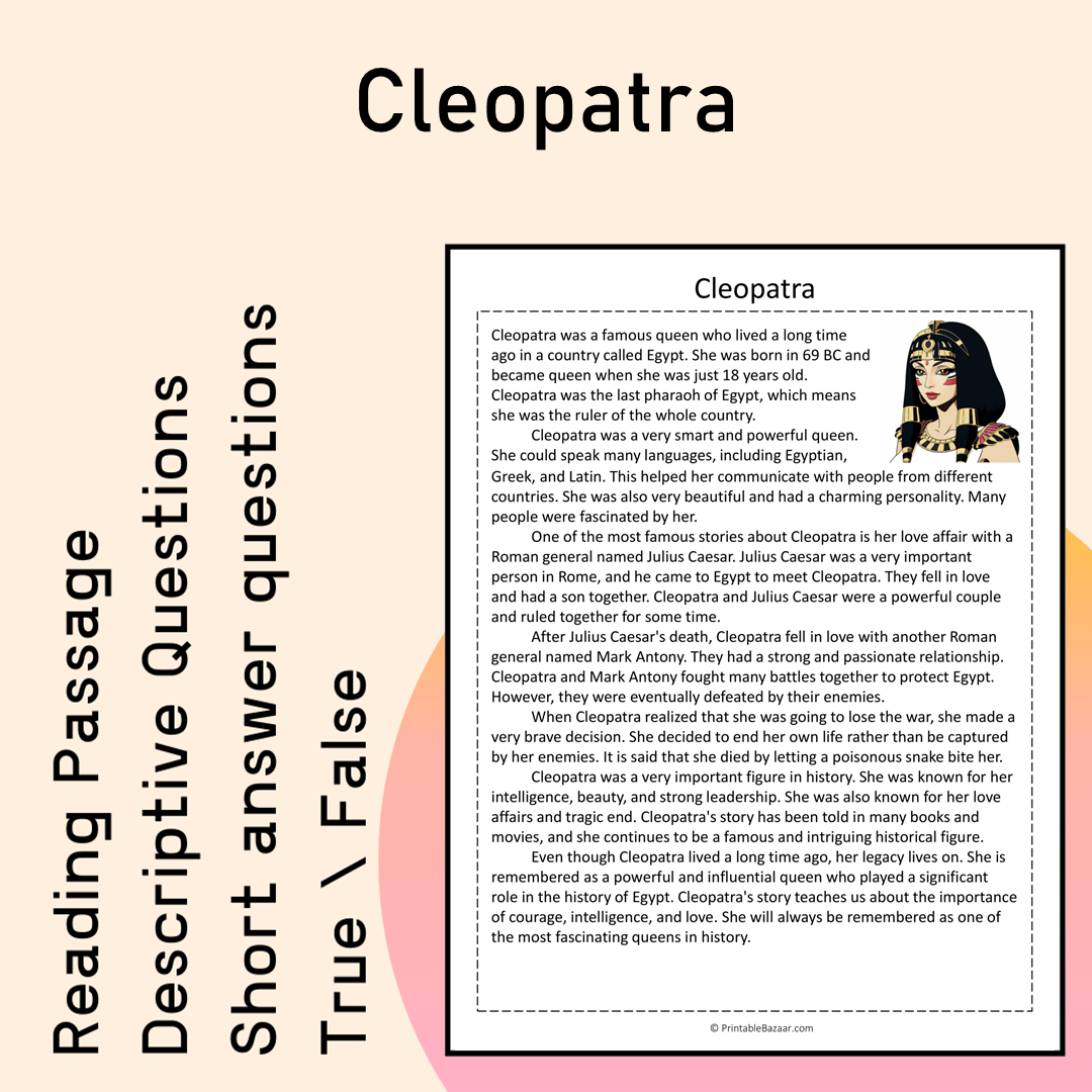 Cleopatra | Reading Comprehension Passage Printable Activity