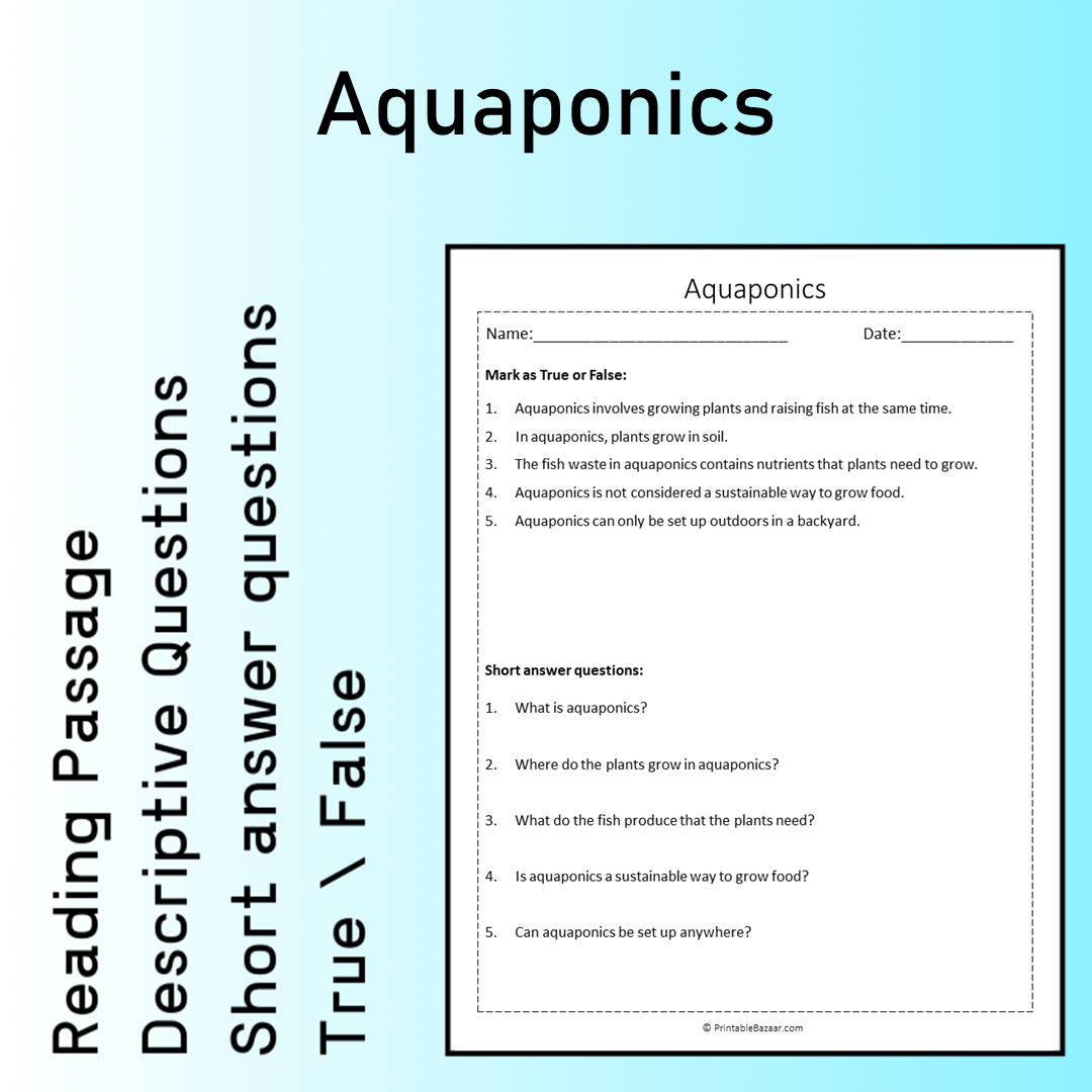 Aquaponics | Reading Comprehension Passage Printable Worksheet