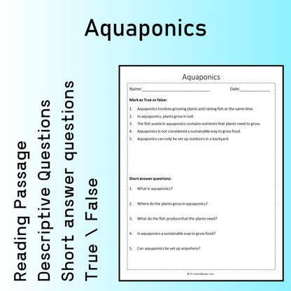 Aquaponics | Reading Comprehension Passage Printable Worksheet