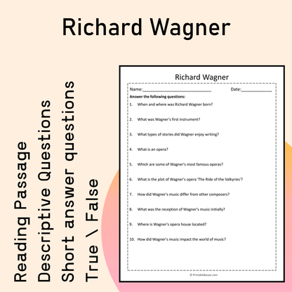 Richard Wagner | Reading Comprehension Passage Printable Activity