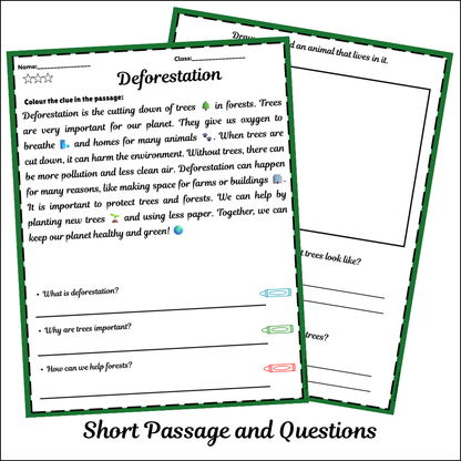 Deforestation | Short Reading Comprehension Creative Worksheet