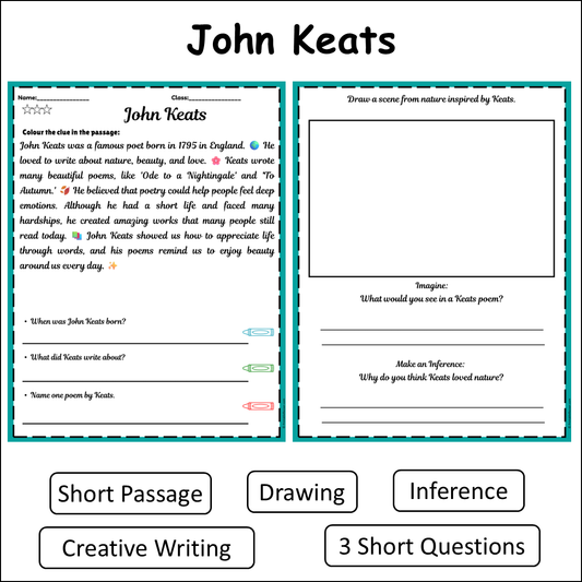 John Keats | Short Reading Comprehension Creative Worksheet