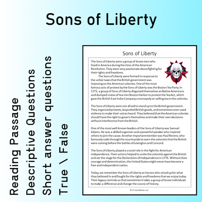 Sons of Liberty | Reading Comprehension Passage Printable Worksheet