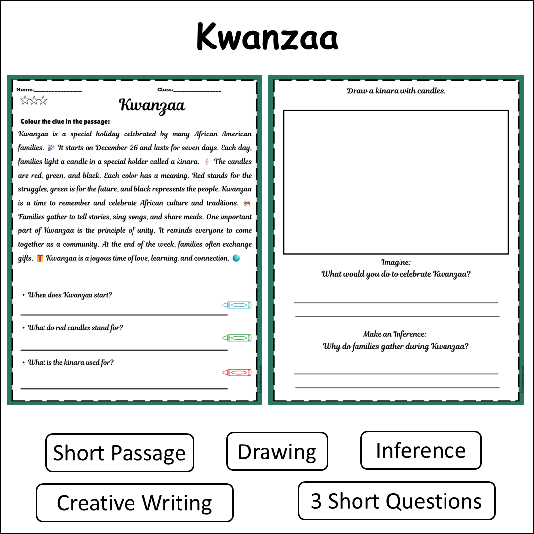 Kwanzaa | Short Reading Comprehension Creative Worksheet