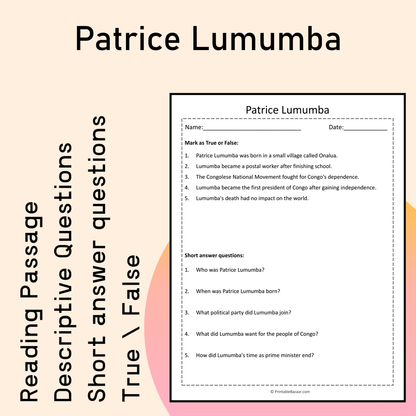 Patrice Lumumba | Reading Comprehension Passage Printable Activity