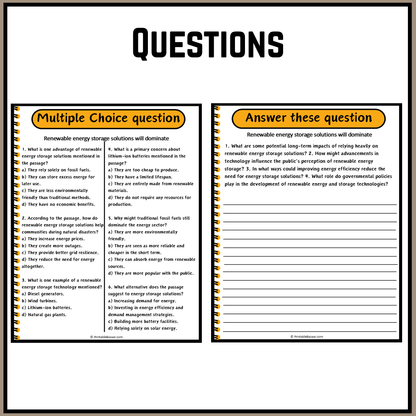 Renewable energy storage solutions will dominate | Debate Case Study Worksheet