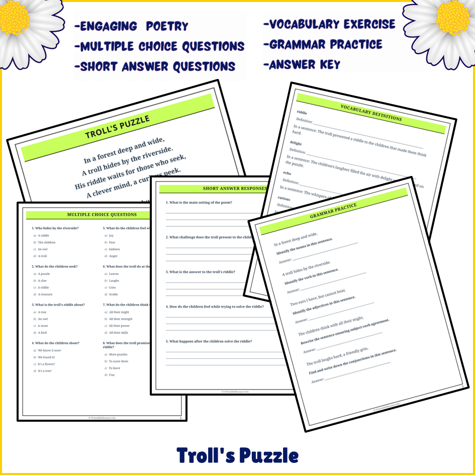 Troll's Puzzle | Poem Grammar Worksheet Printable Activity