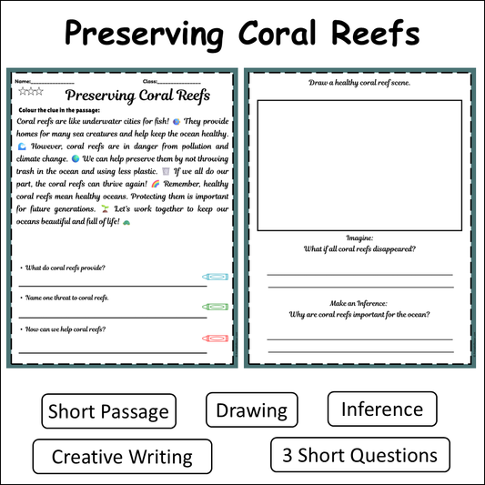 Preserving Coral Reefs | Short Reading Comprehension Creative Worksheet