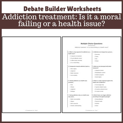 Addiction treatment: Is it a moral failing or a health issue? | Favour and Against Worksheet Printable Activity