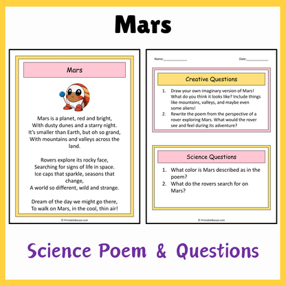 Mars | Science Poem Reading Comprehension Activity