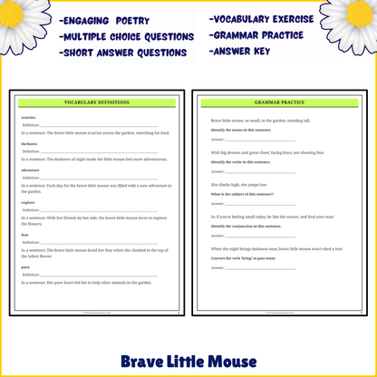 Brave Little Mouse | Poem Grammar Worksheet Printable Activity