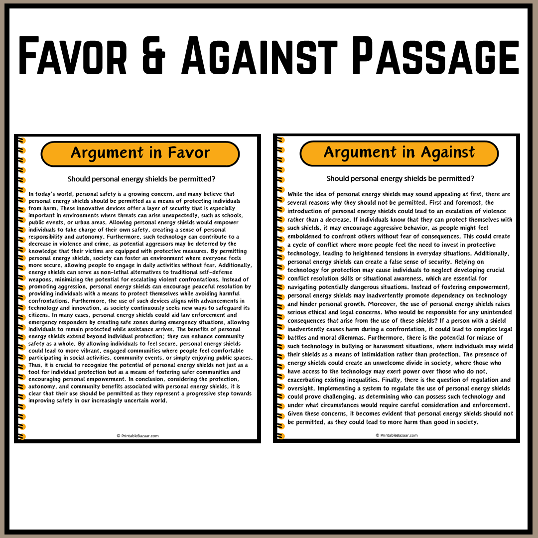 Should personal energy shields be permitted? | Debate Case Study Worksheet