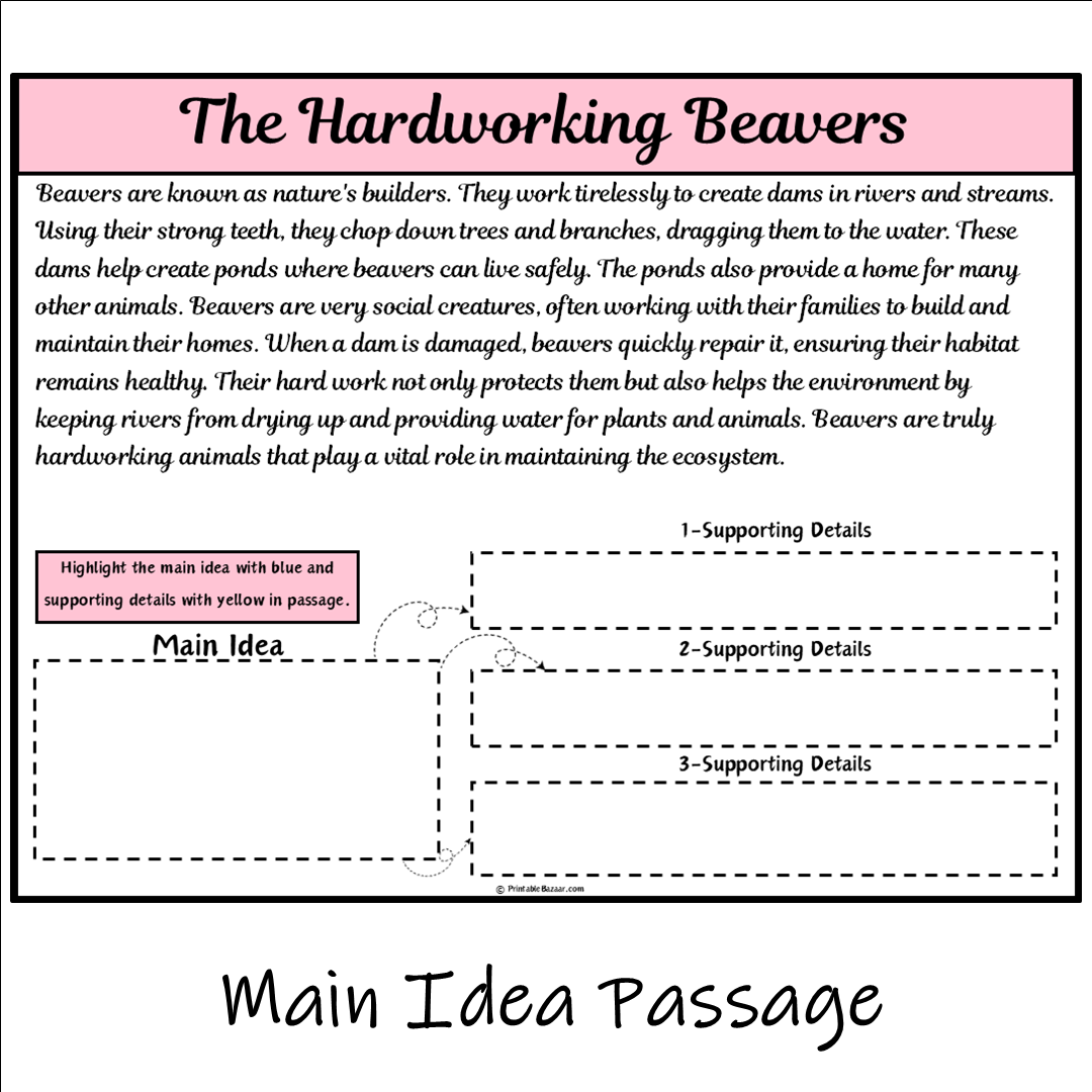 The Hardworking Beavers | Main Idea and Supporting Details Reading Passage and Questions