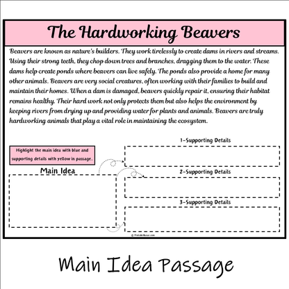 The Hardworking Beavers | Main Idea and Supporting Details Reading Passage and Questions