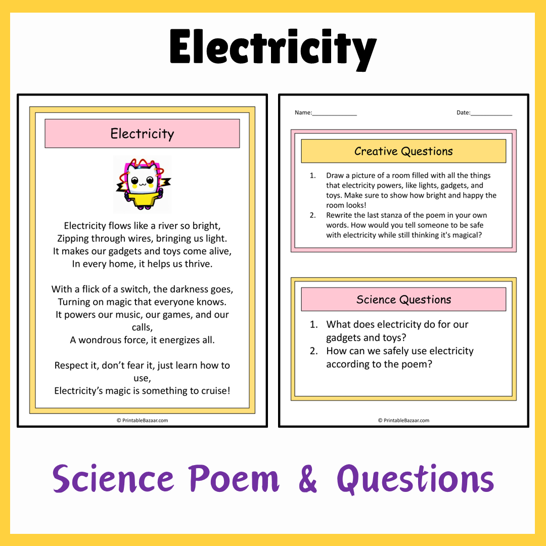 Electricity | Science Poem Reading Comprehension Activity