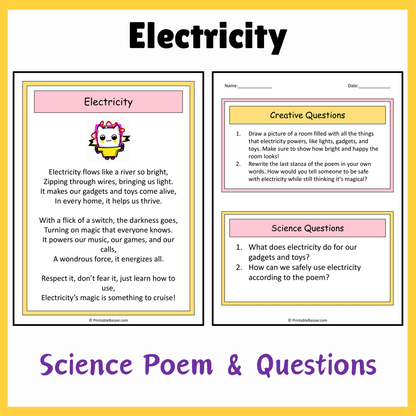 Electricity | Science Poem Reading Comprehension Activity