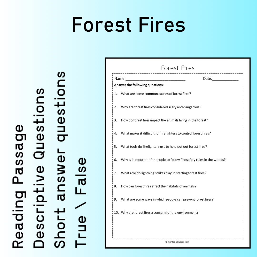 Forest Fires | Reading Comprehension Passage Printable Worksheet