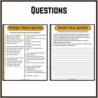 Should junk food be banned from school cafeterias? | Debate Case Study Worksheet