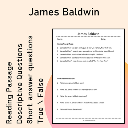 James Baldwin | Reading Comprehension Passage Printable Activity