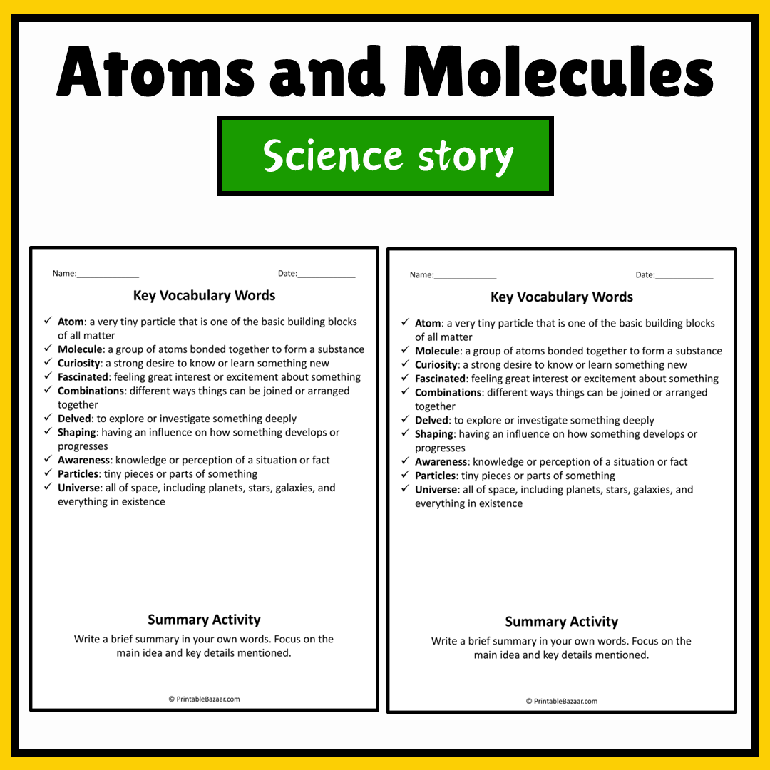 Atoms and Molecules | Science Story Reading Comprehension Activity