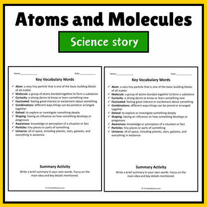 Atoms and Molecules | Science Story Reading Comprehension Activity