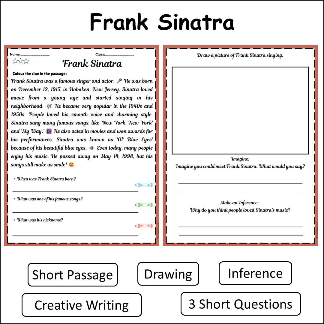 Frank Sinatra | Short Reading Comprehension Creative Worksheet