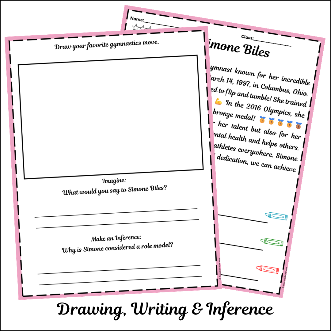 Simone Biles | Short Reading Comprehension Creative Worksheet