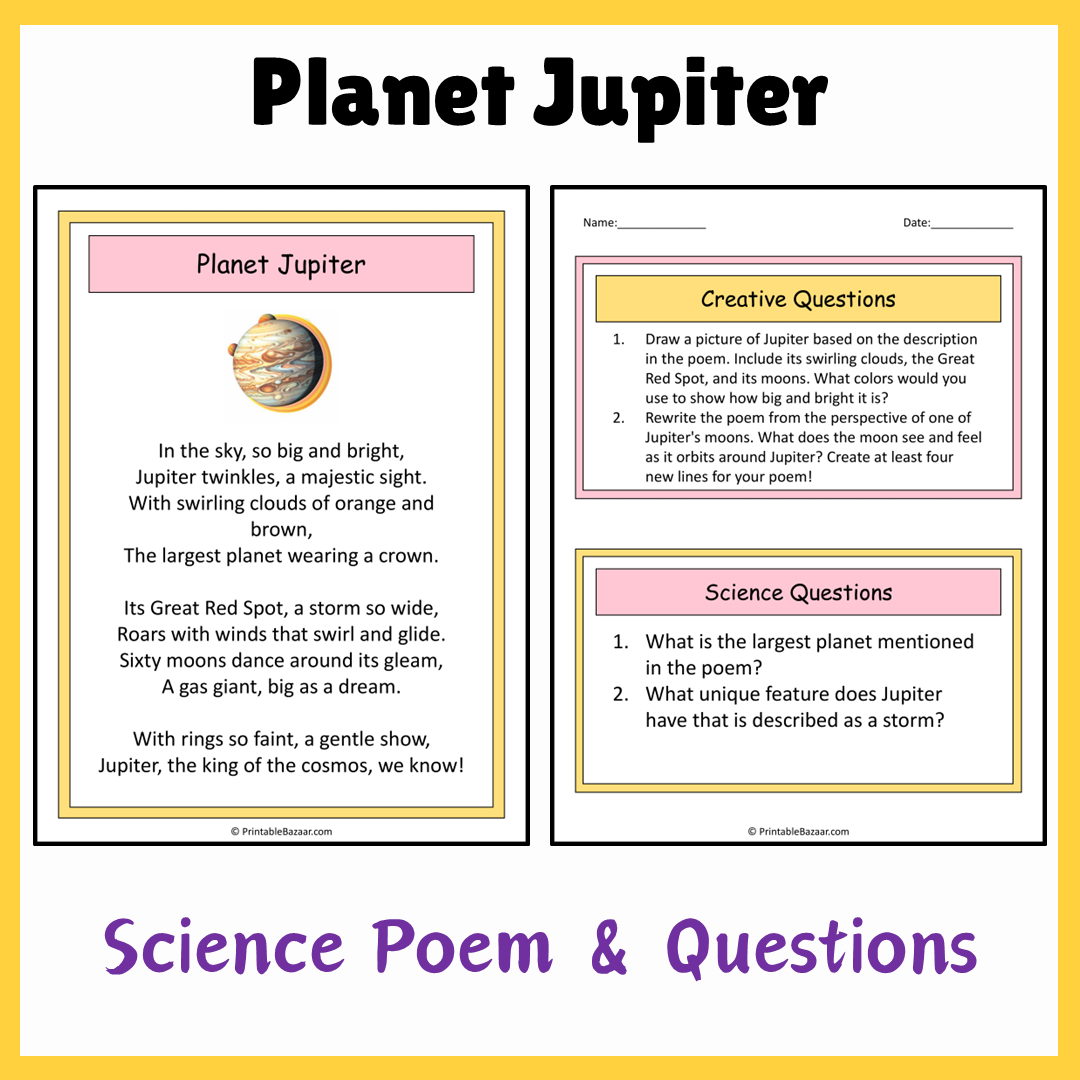 Planet Jupiter | Science Poem Reading Comprehension Activity