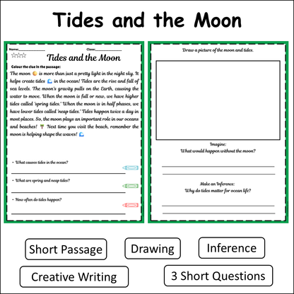 Tides and the Moon | Short Reading Comprehension Creative Worksheet