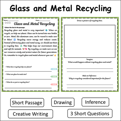 Glass and Metal Recycling | Short Reading Comprehension Creative Worksheet