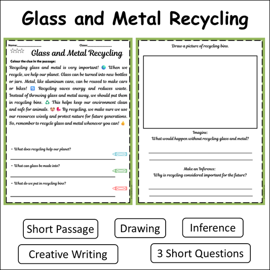 Glass and Metal Recycling | Short Reading Comprehension Creative Worksheet