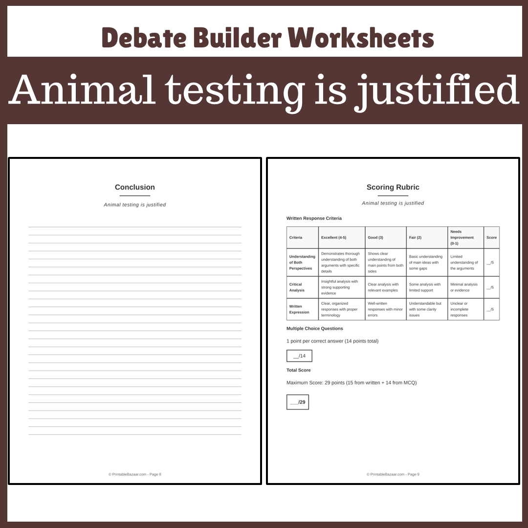 Animal testing is justified | Favour and Against Worksheet Printable Activity