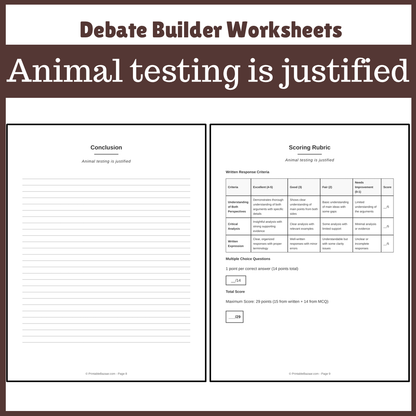Animal testing is justified | Favour and Against Worksheet Printable Activity