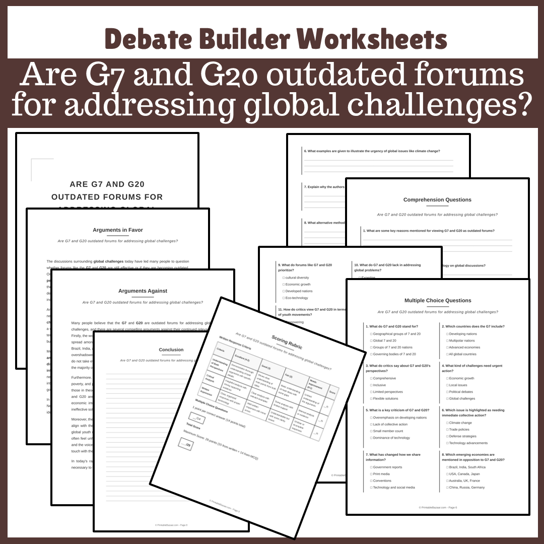 Are G7 and G20 outdated forums for addressing global challenges? | Favour and Against Worksheet Printable Activity