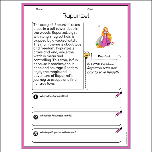 Rapunzel | Reading Passage Comprehension Questions Writing Facts Worksheet