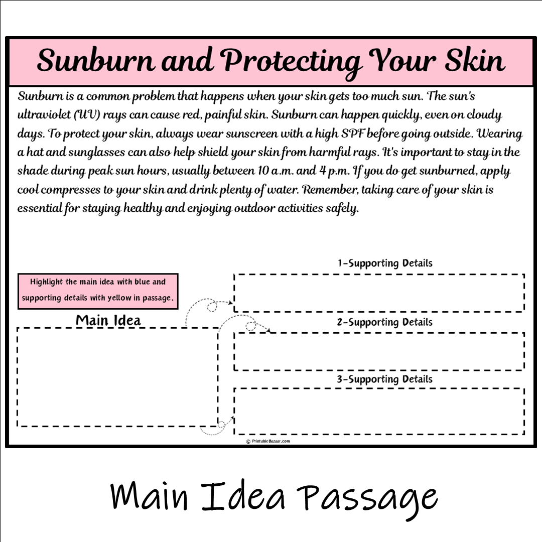 Sunburn and Protecting Your Skin | Main Idea and Supporting Details Reading Passage and Questions