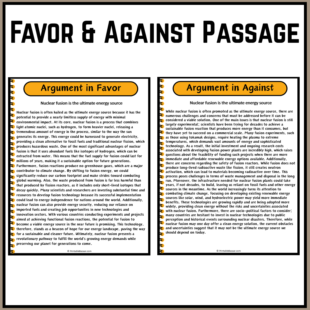 Nuclear fusion is the ultimate energy source | Debate Case Study Worksheet