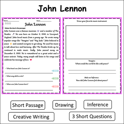John Lennon | Short Reading Comprehension Creative Worksheet