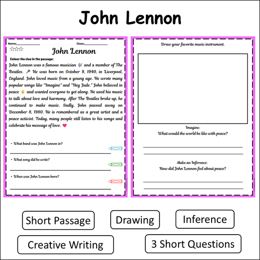 John Lennon | Short Reading Comprehension Creative Worksheet