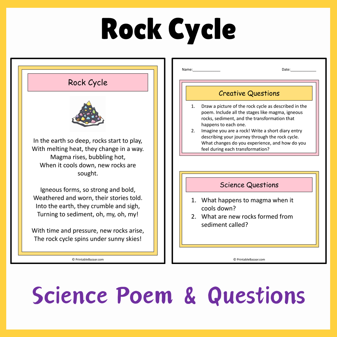 Rock Cycle | Science Poem Reading Comprehension Activity