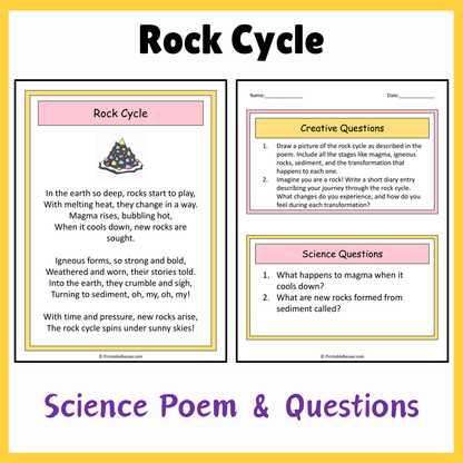 Rock Cycle | Science Poem Reading Comprehension Activity