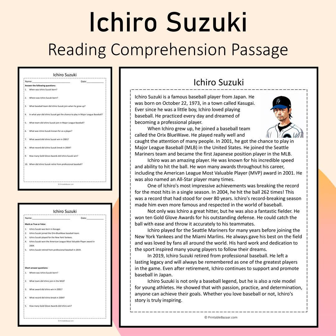 Ichiro Suzuki | Reading Comprehension Passage Printable Activity