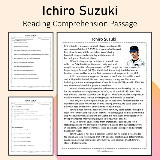 Ichiro Suzuki | Reading Comprehension Passage Printable Activity