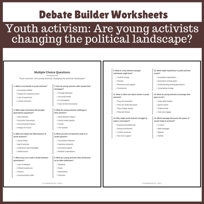 Youth activism: Are young activists changing the political landscape? | Favour and Against Worksheet Printable Activity