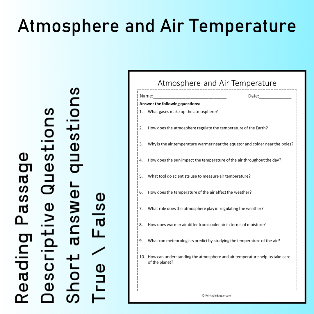 Atmosphere and Air Temperature | Reading Comprehension Passage Printable Worksheet