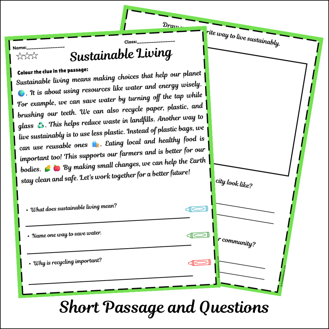 Sustainable Living | Short Reading Comprehension Creative Worksheet